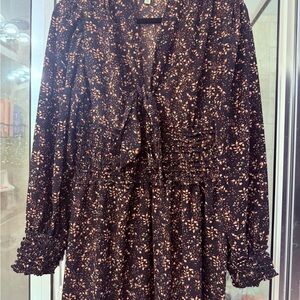 Max Studio Black Floral Tie-Neck Dress with Beige & Blush Accents